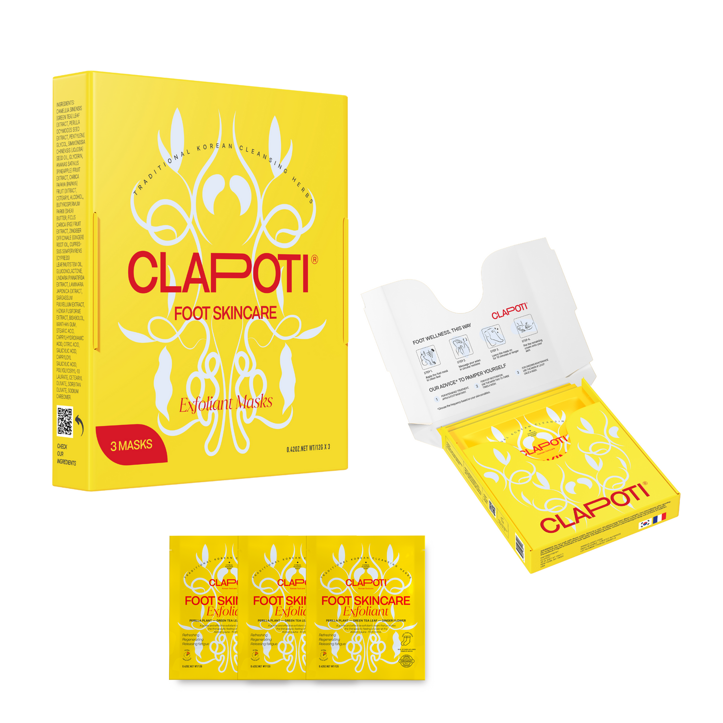 CLAPOTI Pamper Gift Set Foot Masks – 3 Exfoliating Masks in a Beautiful Gift Box