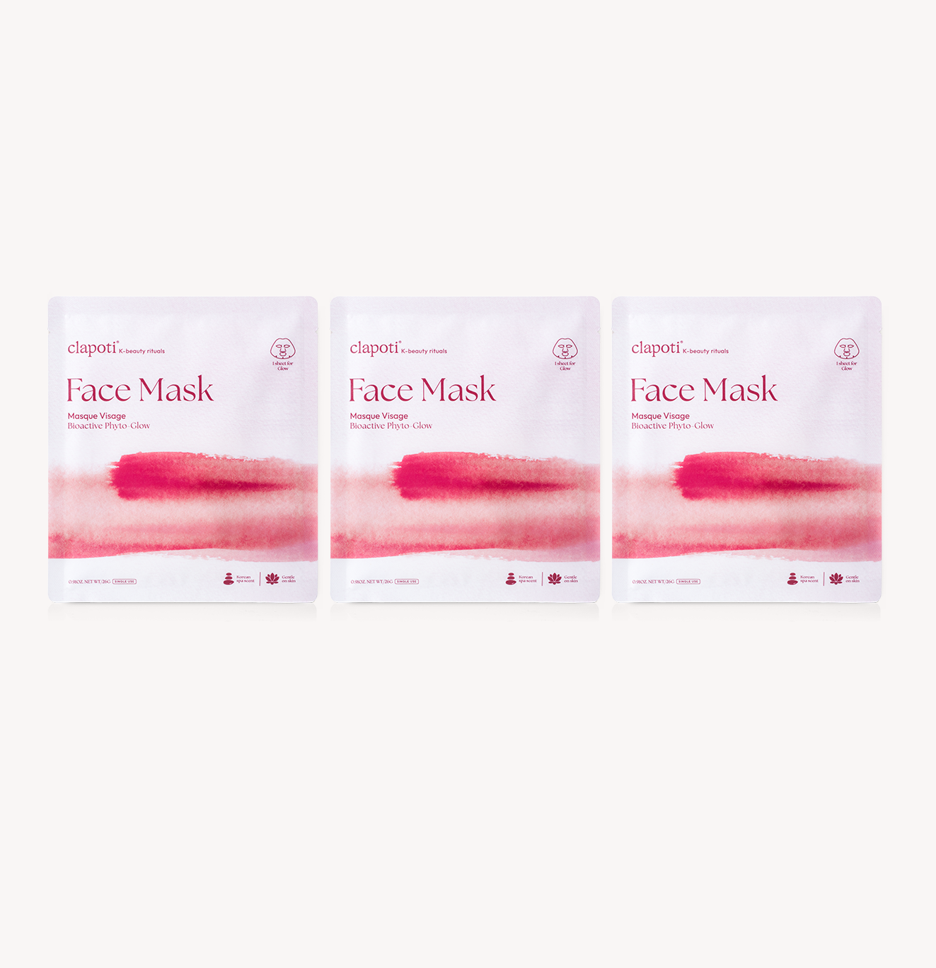Clapoti Bioactive Phyto-Glow Face Masks (Trio)